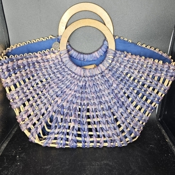 Vintage corn husk‎ denim blue tote by Le Sak - Picture 5 of 14
